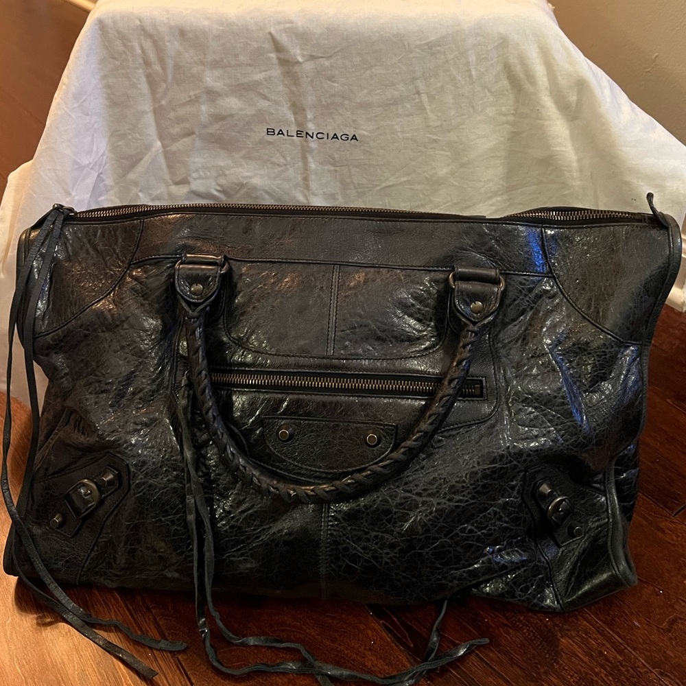 Balenciaga Work Bag in Black Leather with brass hardware